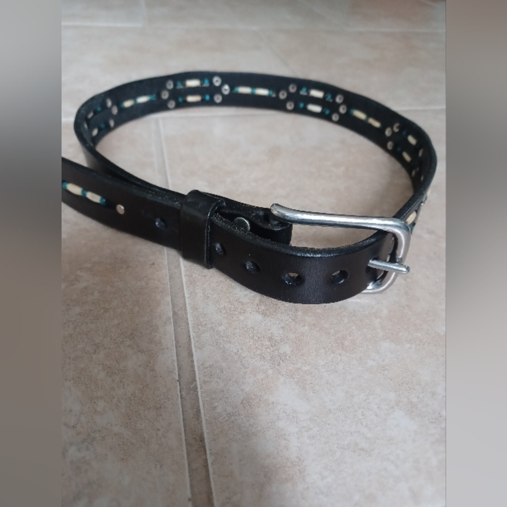 Johnny Goods Womens Black Leather Bohemian Belt with Silver Buckle.